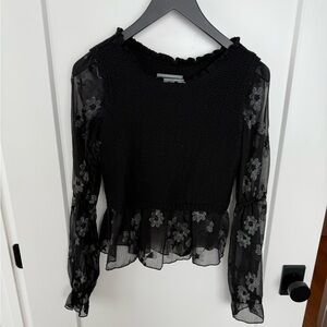 Anthropologie Black Sheer Floral Blouse